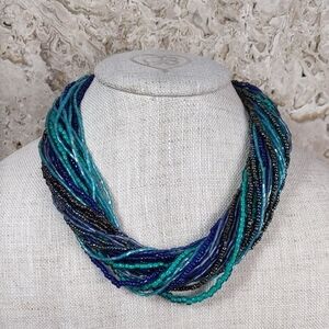 Peacock Blues Seed Bead Necklace